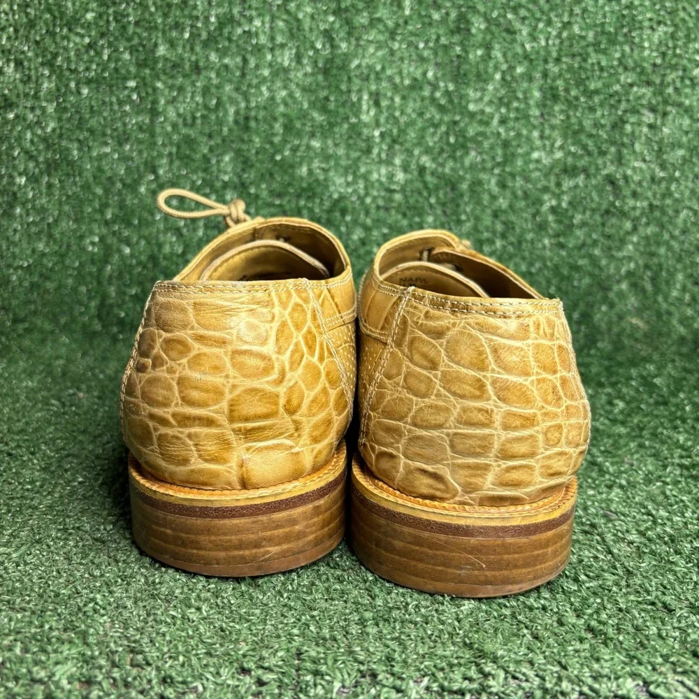 Marco Vicci Croc Embossed Perforated Tassel Oxford Dress Shoes Tan Mens Size 11